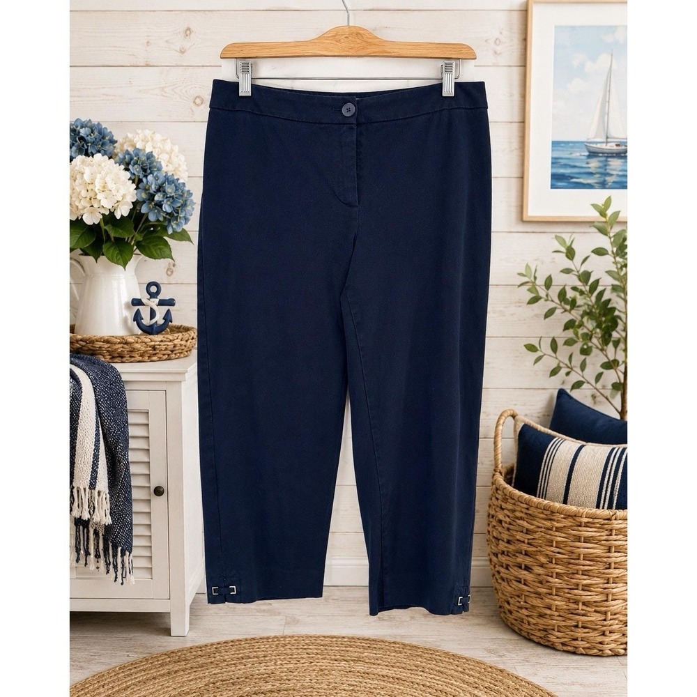 Talbots Pants Women's 6P Navy Blue Signature Capri Flat Front Summer Outdoors
